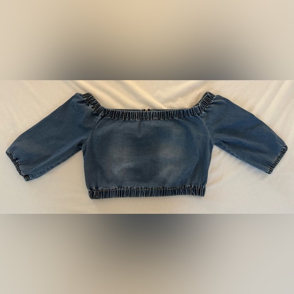 AMERICAN BAZI WOMEN’S DENIM CROP TOP SIZE L - Picture 3 of 9
